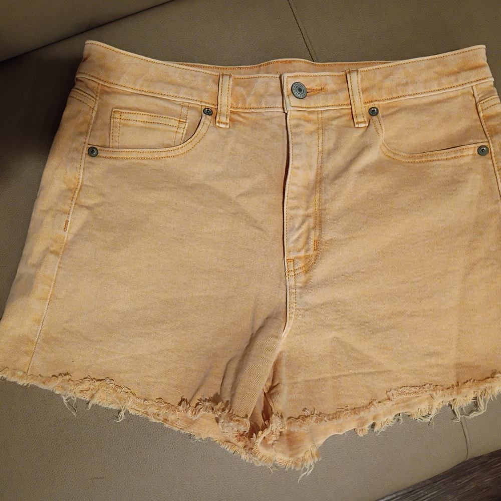 American Eagle Outfitters Orange Frayed Jean Shorts